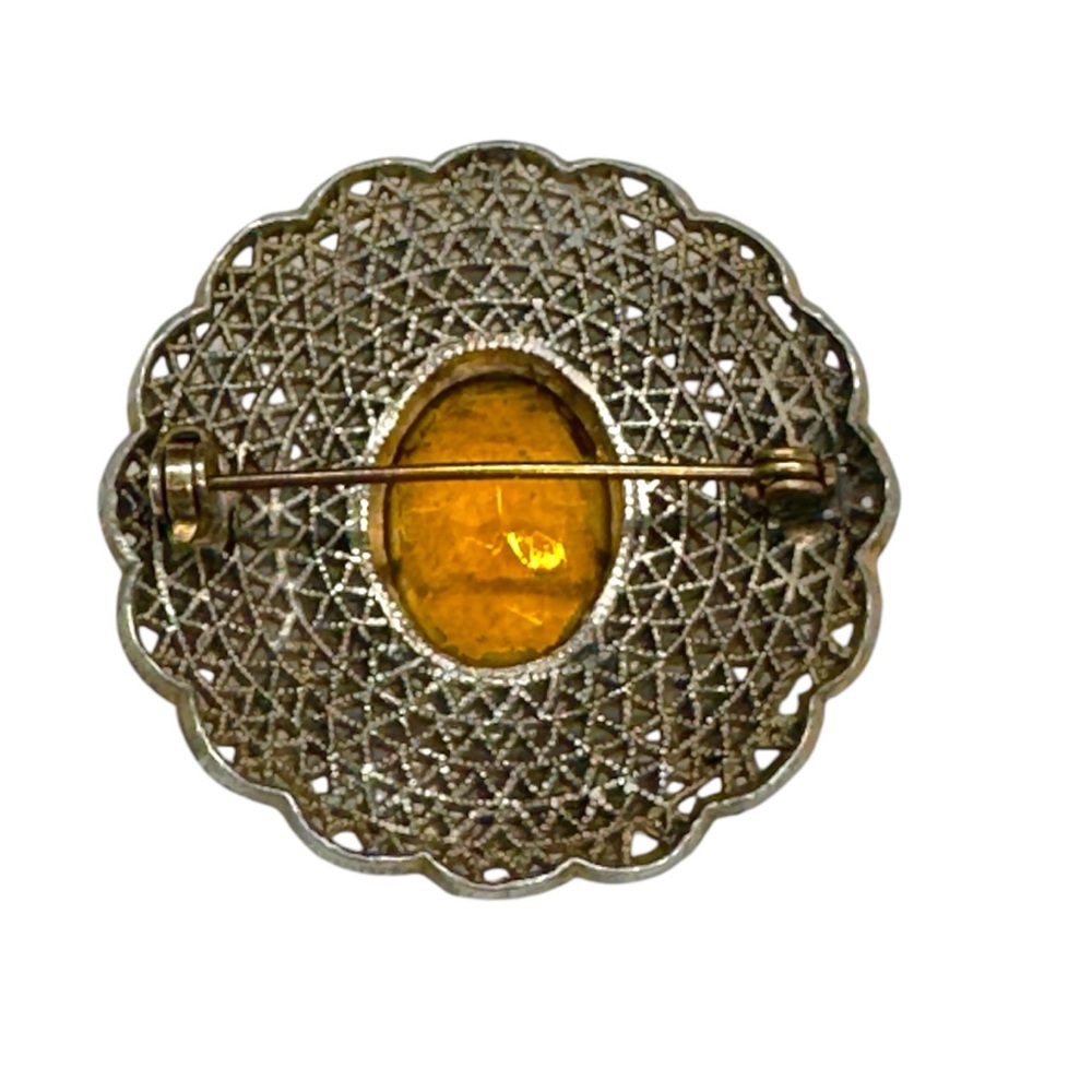 Vintage Czech Topaz Clear Paste & Enamel Filigree Brooch - Picture 3 of 5